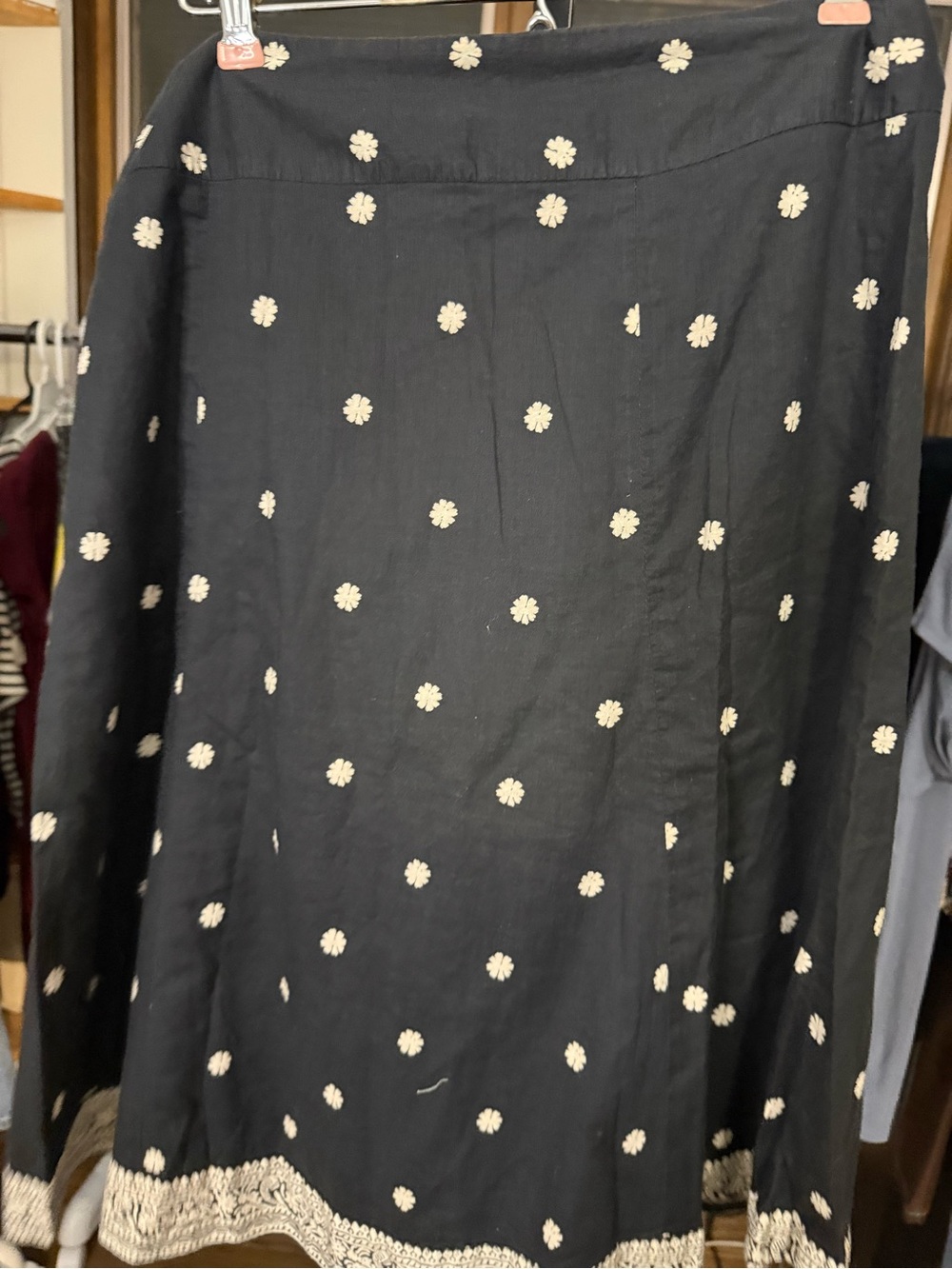 GAP Black Maxi Skirt with Cream Daisy Embroidery